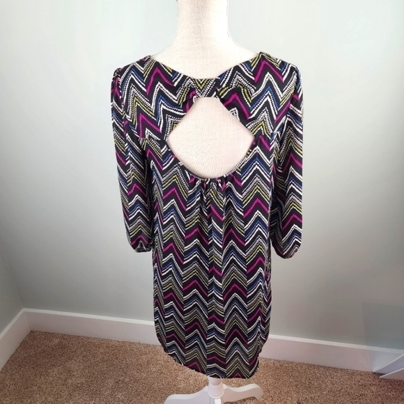AS U WISH WOMEN'S SHIFT MULTI COLOR OPEN BACK MIDI LINED DRESS SIZE SMALL - Picture 5 of 7